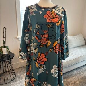 Anthropologie Maeve Floral Teal Mini Dress
